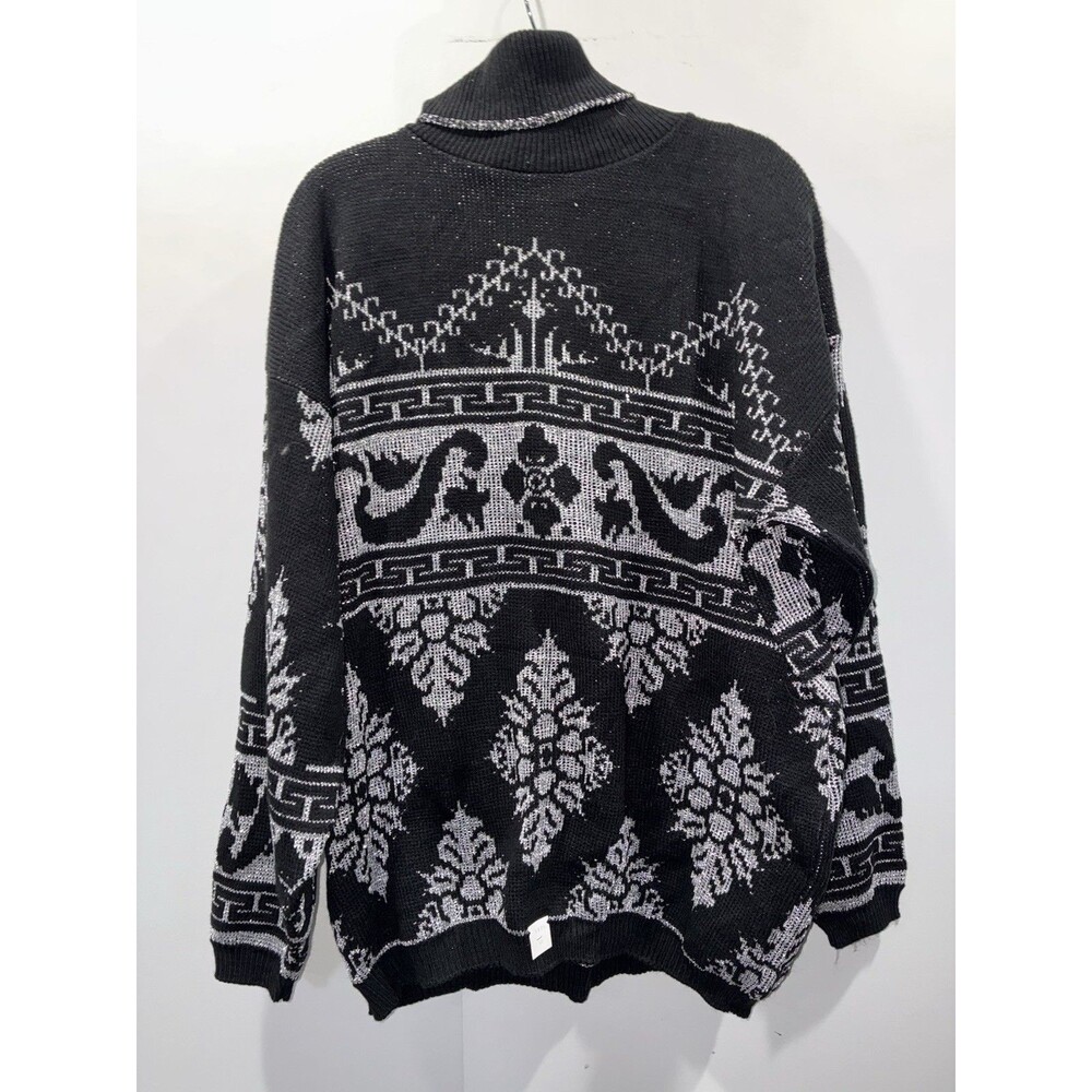 NOS VTG 80s Rose Black Silver Lurex Turtleneck Sweater nwt USA Made Size 20W